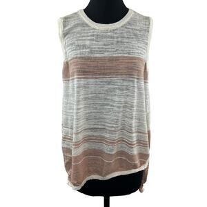 Anthropologie LEFT OF CENTER Tunic Linen Top White Blush Stripe Size L Large